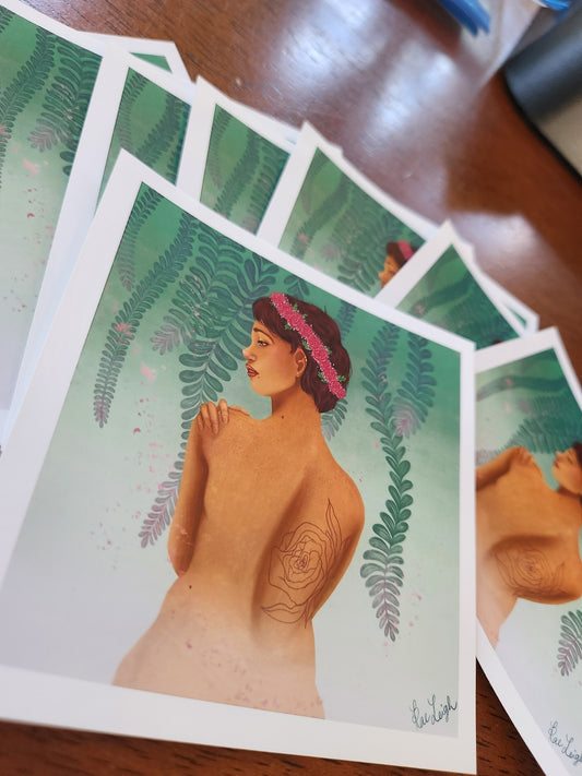 4"x 4" Girl with the Rose Tattoo Print